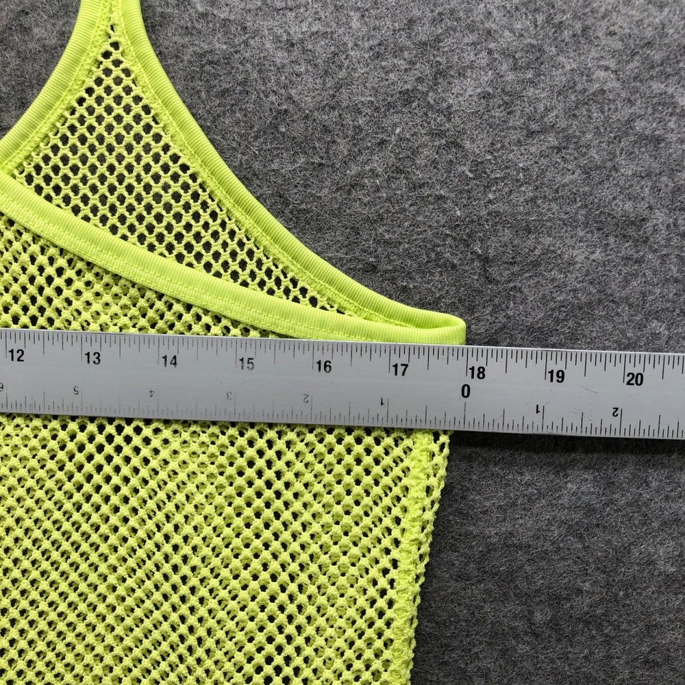 Tezenis Neon Yellow Fishnet Mesh Racerback Tank Top Womens L Rave Festival Y2K - Picture 3 of 8